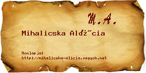 Mihalicska Alícia névjegykártya